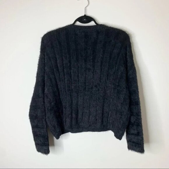 Oak and Fort Fuzzy Sweater V-neck Brushed Knit Black pullover fluffy Size XS - Picture 15 of 16